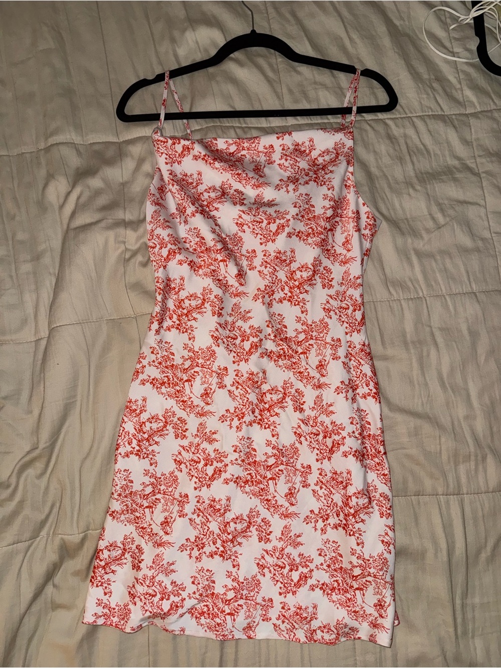 Urban Outfitters White Slip Dress with Coral Toile Print